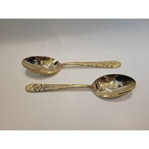 VINERS OF SHEFFIELD VS12 Gold Electroplate Pierced Serving Spoons Set Of 2